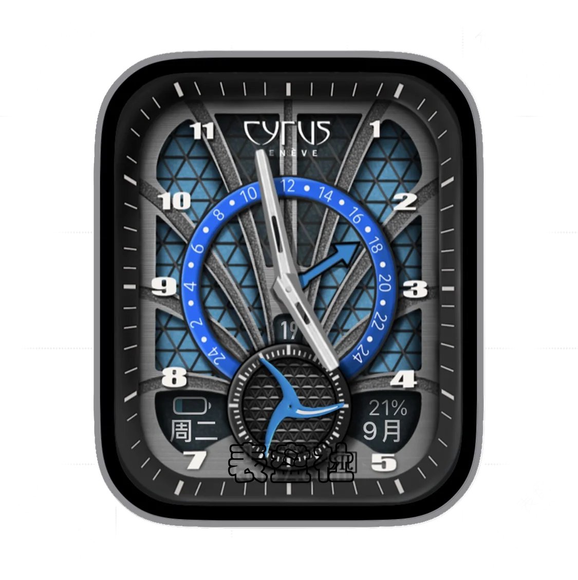 黑蓝色双盘式数字日期指针表盘