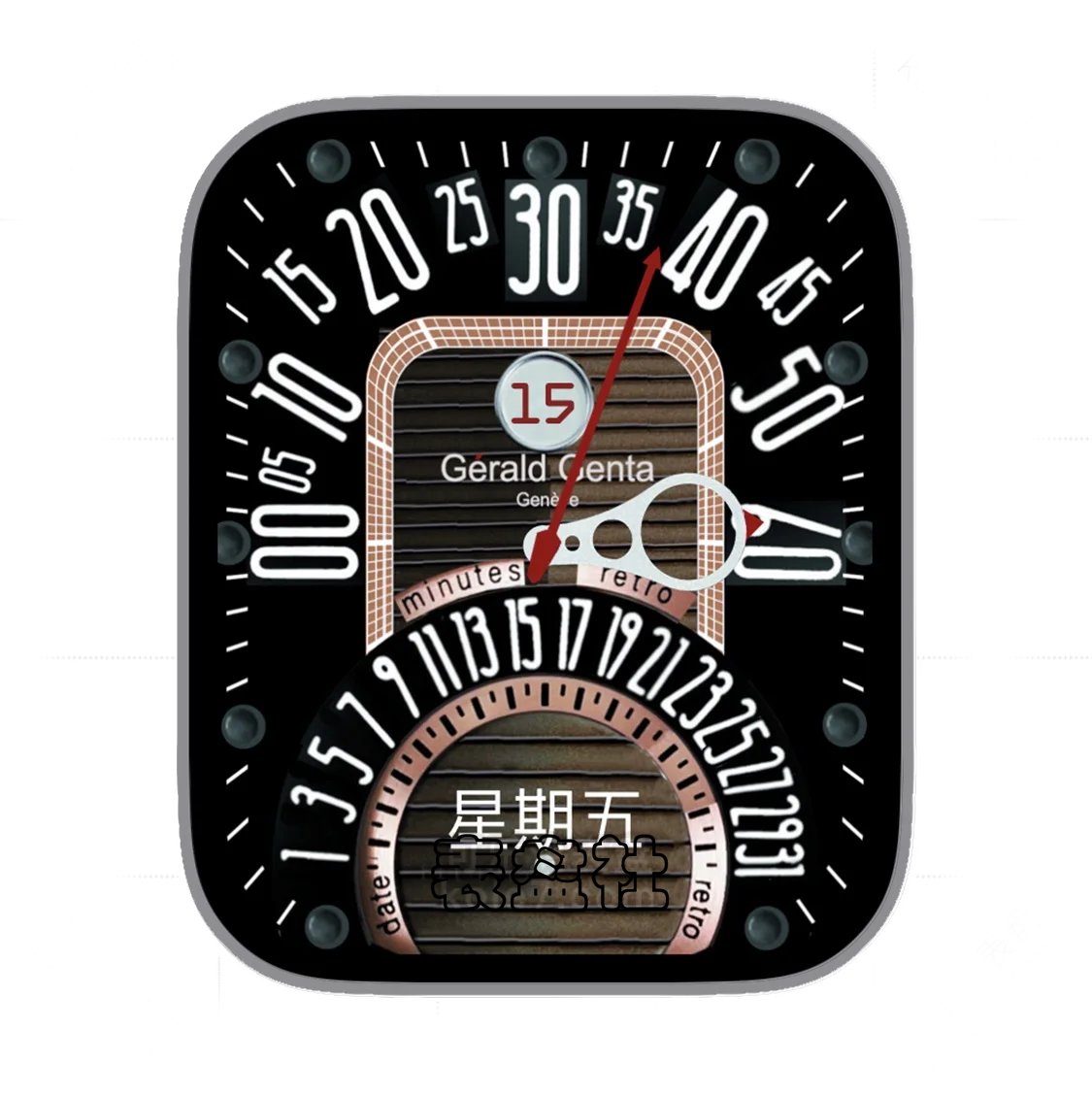 Gerald Genta尊达黑铜色双盘式日期指针表盘