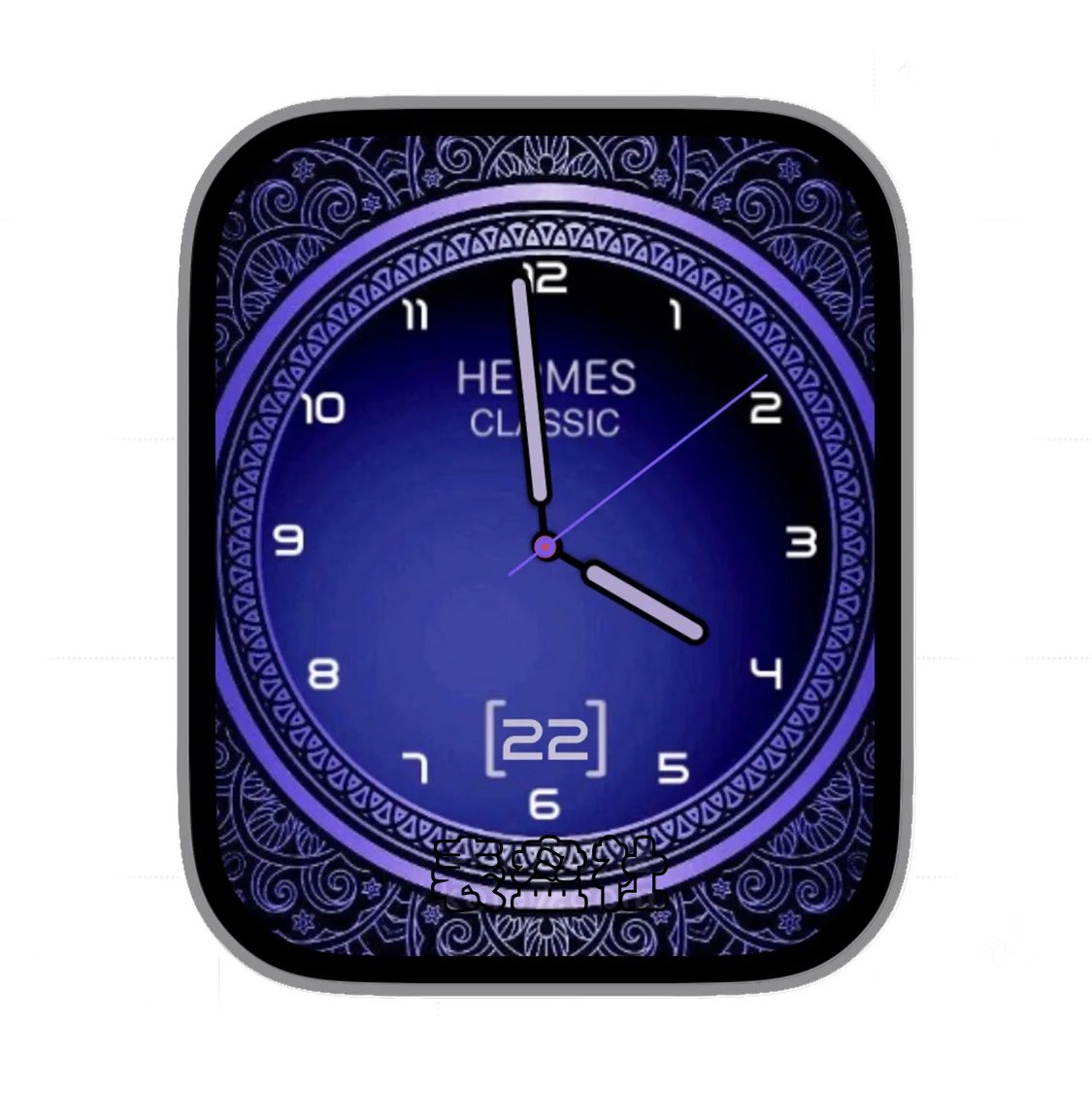 Hermès爱马仕暗蓝色雕花大圆盘数字年历指针表盘