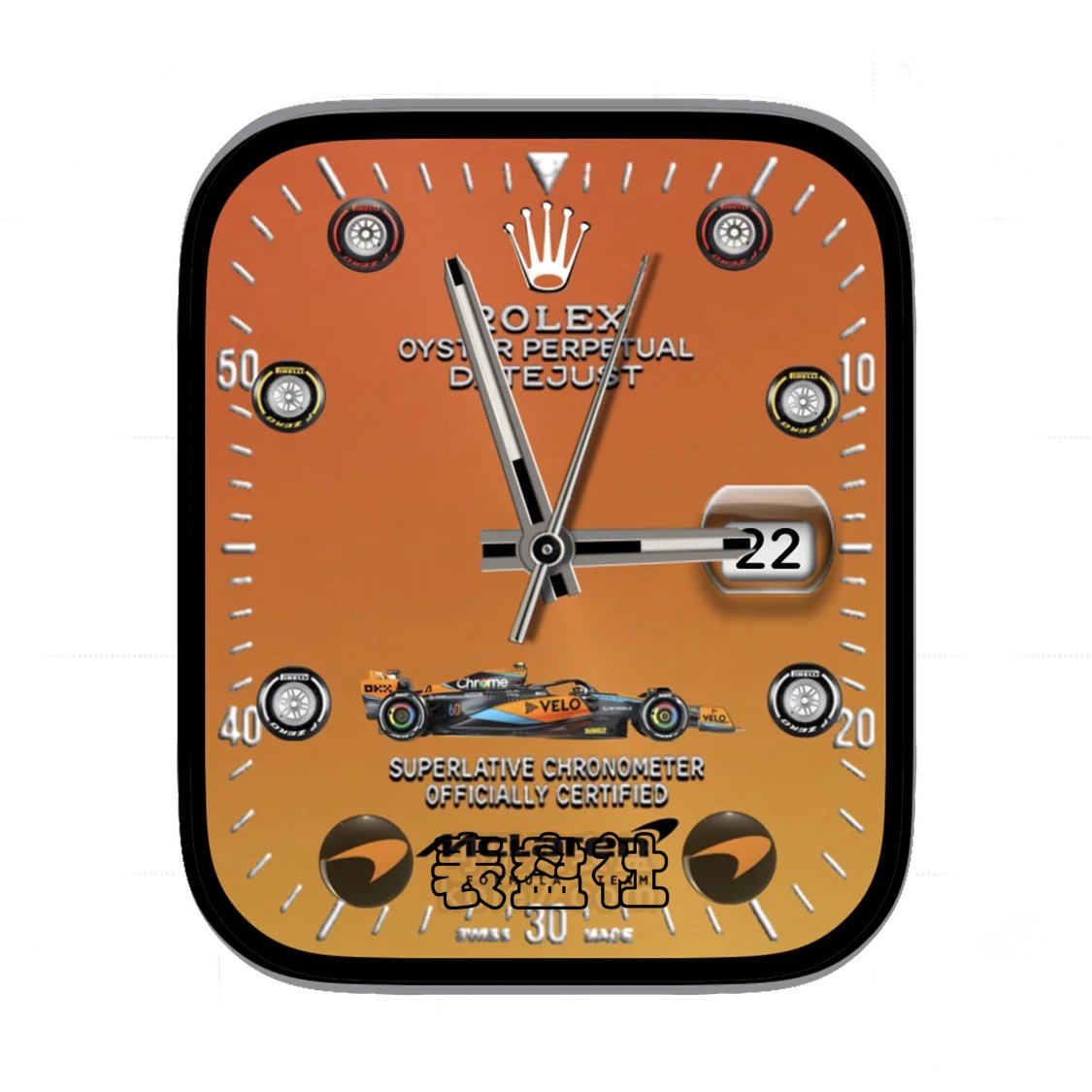 Rolex劳力士联名F1赛车黄底简约年历表盘
