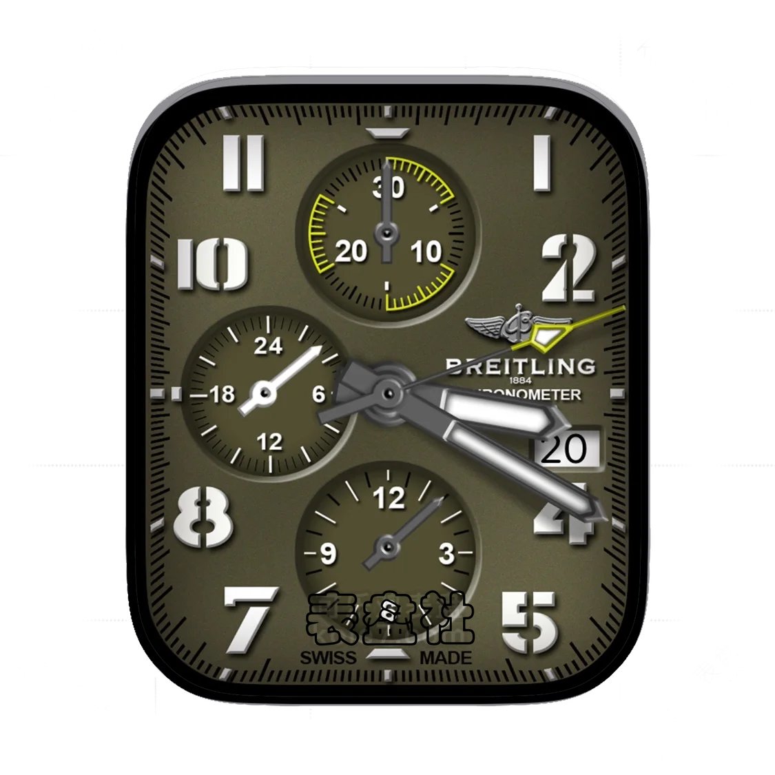 BREITLING百年灵磨砂军绿三盘式年历表盘