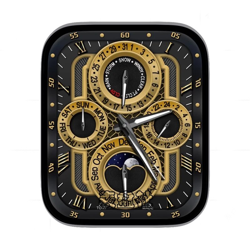 月相金色四盘黑色表盘表盘