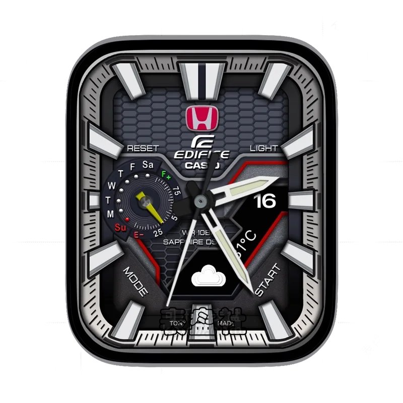 CASIO卡西欧红标本田logo复杂功能表盘