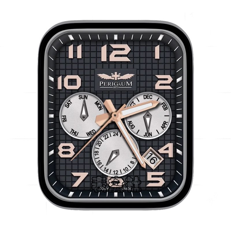 PERIGAUM德国全自动机械黑色方格表盘表盘