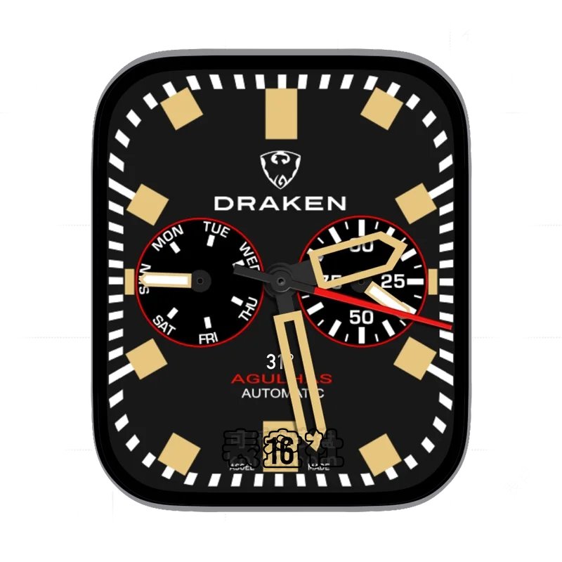 DRAKEN黑色背景黄色刻度表盘表盘