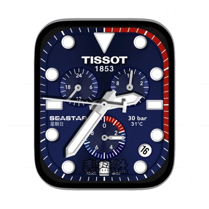 tissot天梭深蓝色背景三盘红色刻度表盘表盘