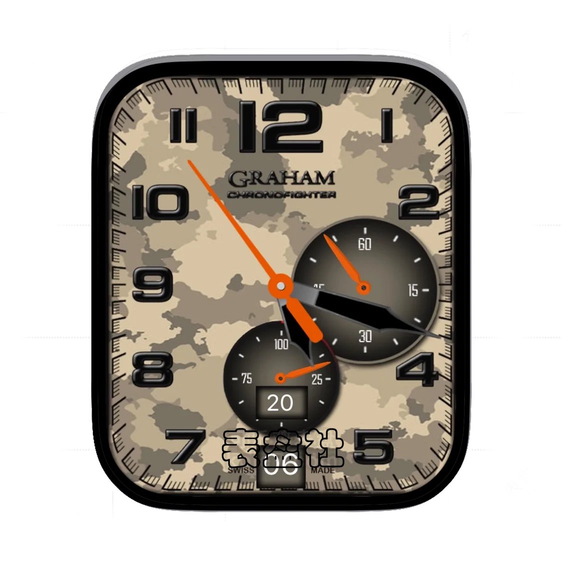 GRAHAM格林汉姆迷彩简约数字双盘式表盘