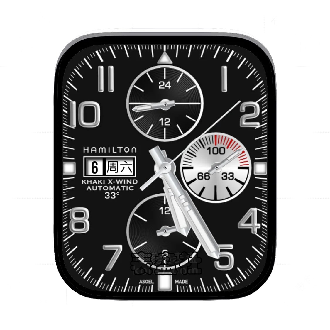 HAMILTON汉密尔顿酷黑三盘式简约数字Ultra专用表盘