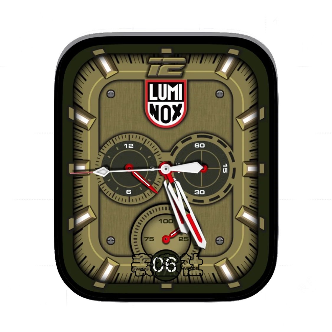 luminox雷美诺时军绿三盘式年历表盘