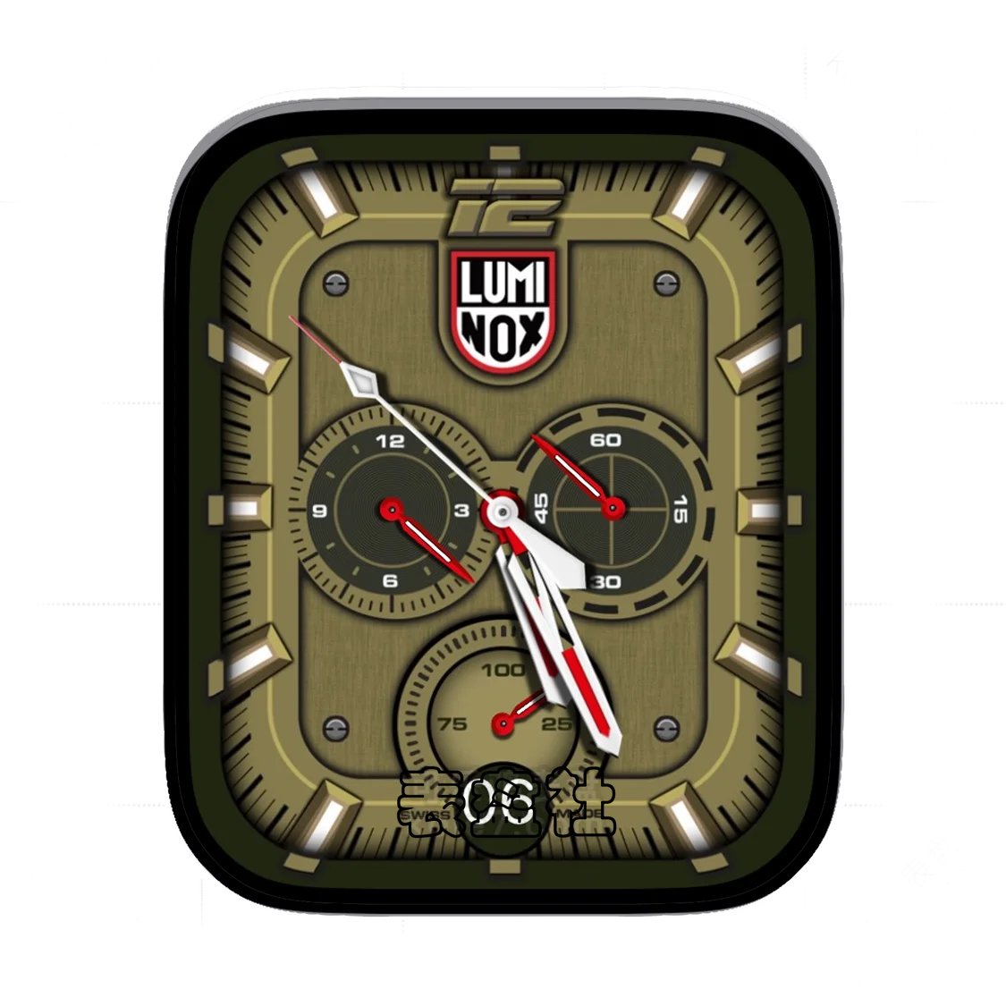 luminox雷美诺时军绿三盘式年历表盘