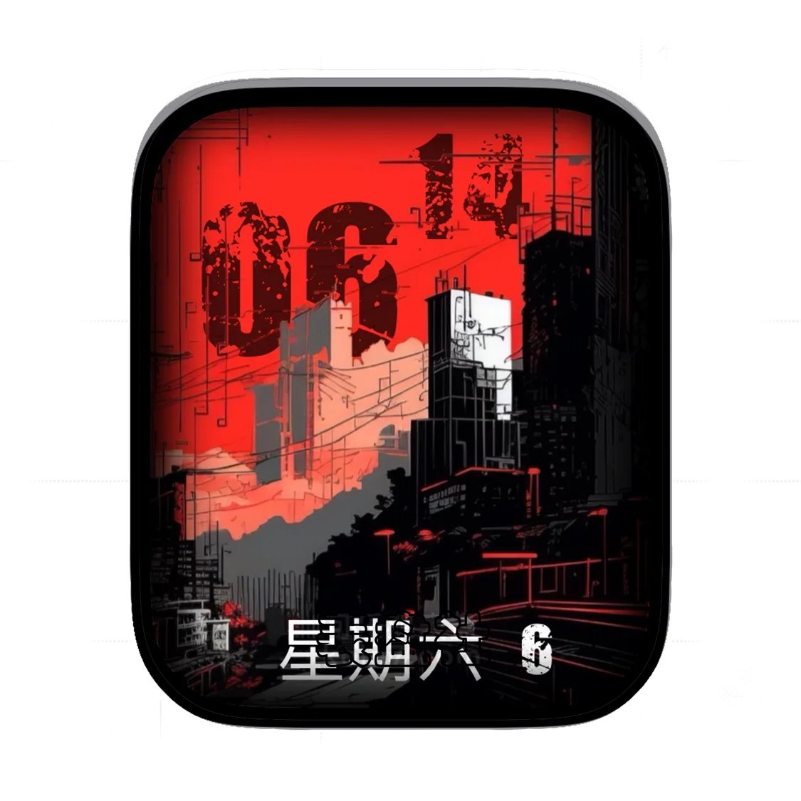 RedLine红色涂鸦城市风光晚霞简约表盘