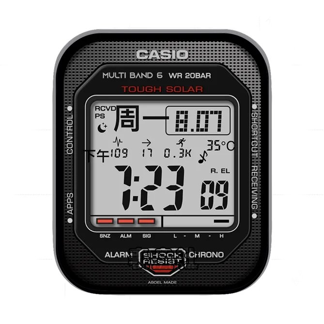 CASIO卡西欧炭黑色小方屏日期时间表盘