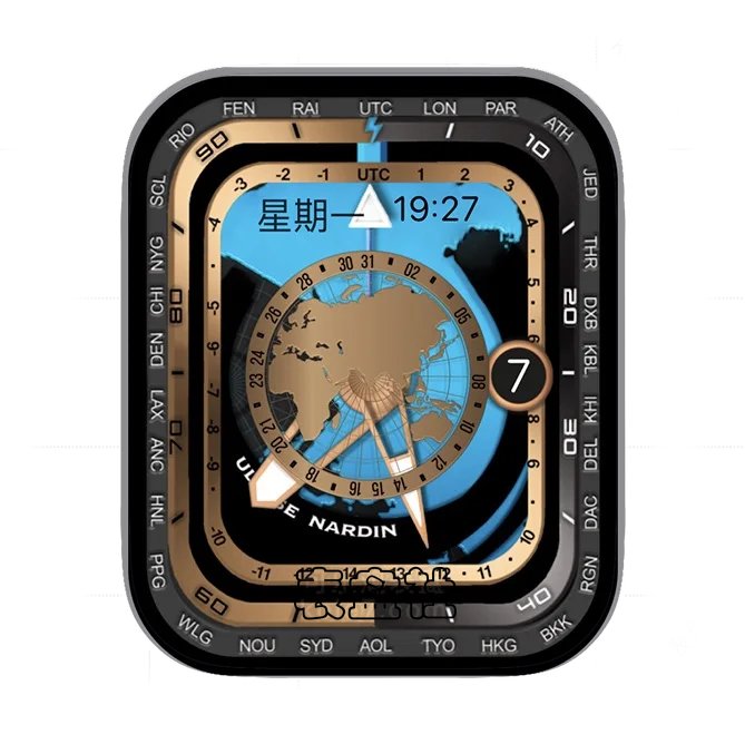 铜蓝色地图地表日期年历指针表盘