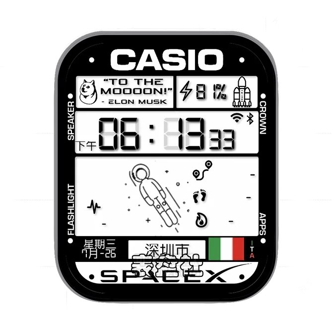 CASIO卡西欧多功能太空人日期时间表盘