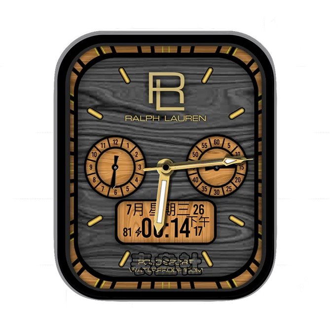 RalphLauren拉夫劳伦炭黑黄双盘式日期时间指针表盘