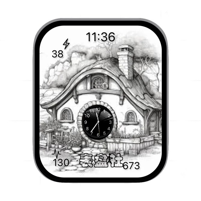 铅笔素描画小木屋单盘式时间表盘