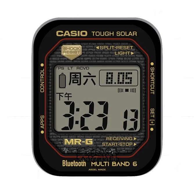 CASIO卡西欧小方屏炭黑黄日期时间UItra专用表盘