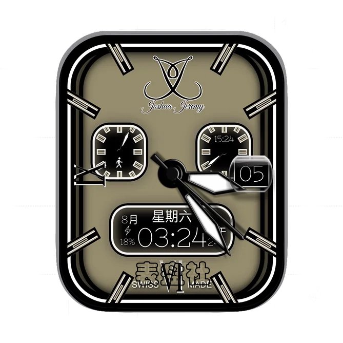 炭黑棕黄色双盘式日期时间年历指针表盘