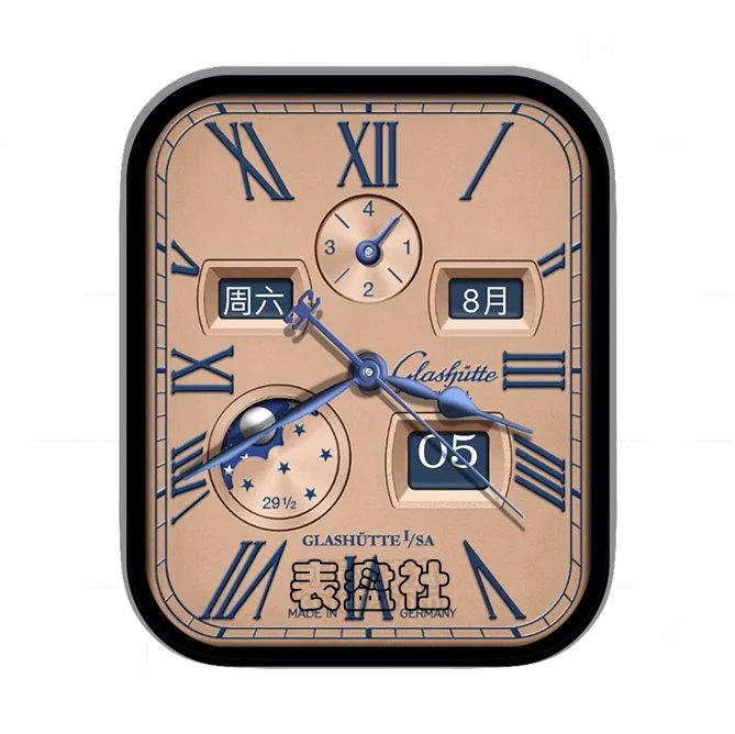 glashutte格拉苏蒂棕铜色单盘式日期年历指针月相表盘