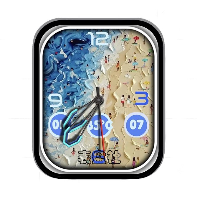 夏日海滩人们游泳数字天气年历指针UItraz专用表盘