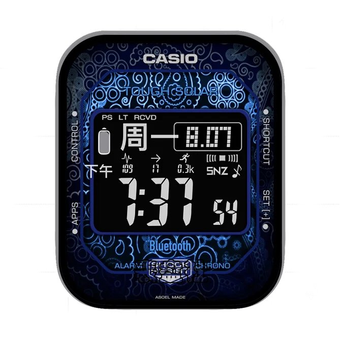 CASIO卡西欧花纹蓝多功能小方屏日期时间表盘
