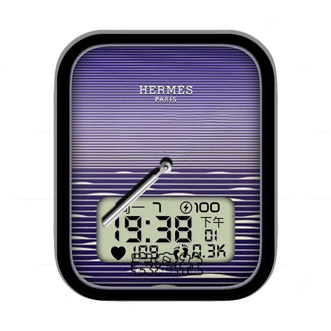 HERMES爱马仕蓝色条形浪形日期时间表盘