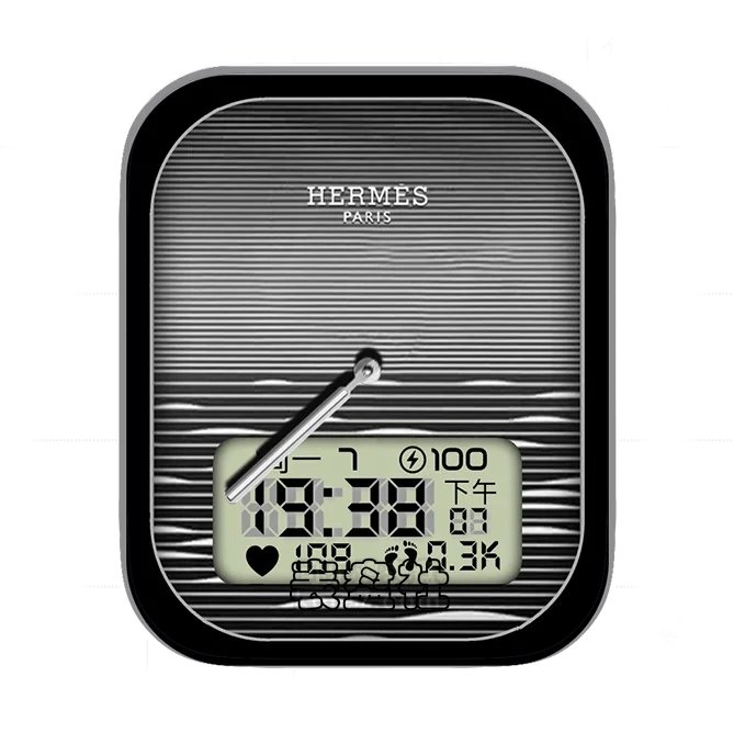 HERMES爱马仕炭灰色条形浪形日期时间表盘