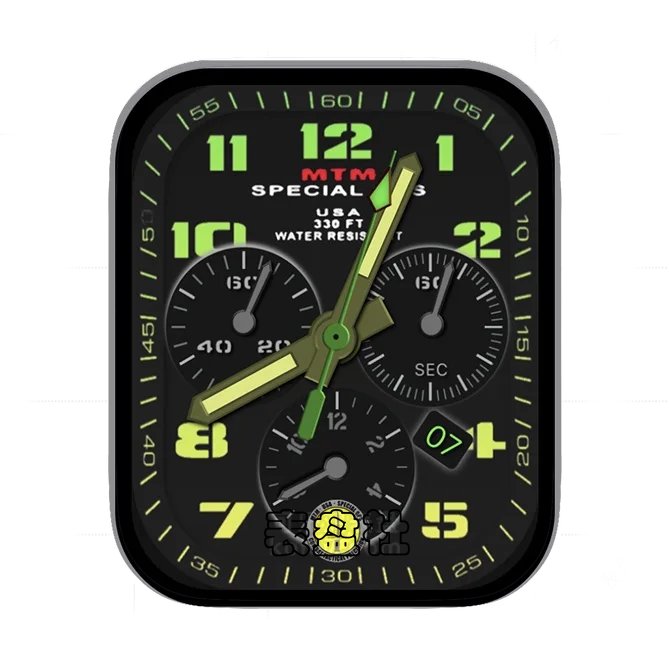 MTM美国军用炭黑绿三盘式数字年历指针UItra专用表盘
