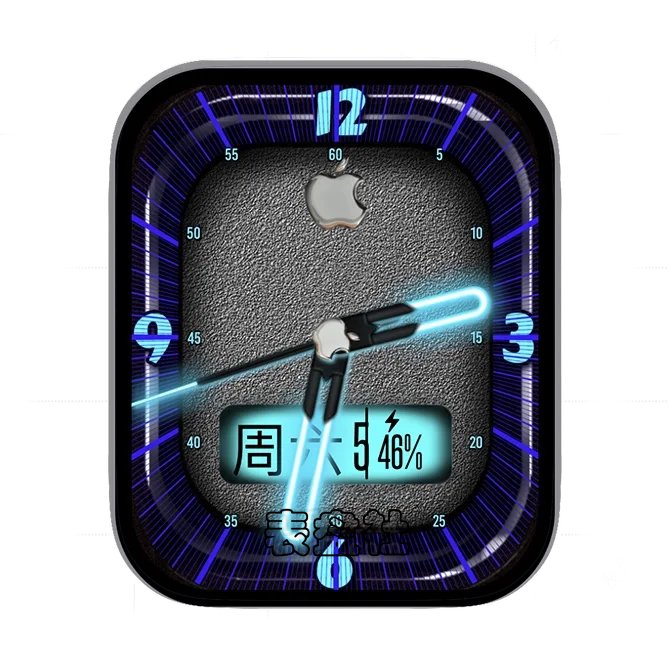 Apple苹果炭黑色荧光蓝日期数字指针UItra专用表盘.clock&clock2 64415