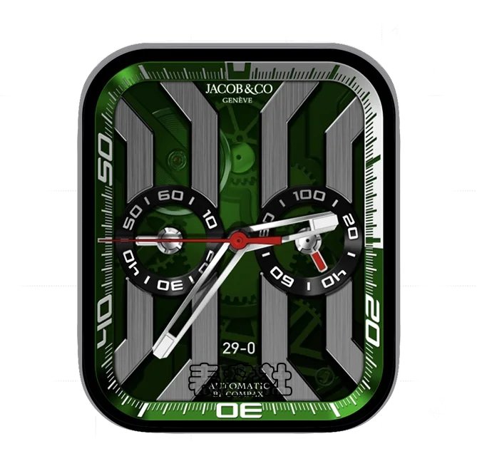 JACOB&CO杰克宝灰绿色齿轮机械双盘式指针表盘