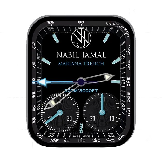 NABIL JAMAL酷黑双盘式指针简约表盘