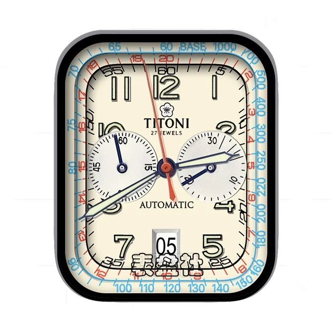 TITONI梅花黄色底双盘式数字年历指针简约表盘