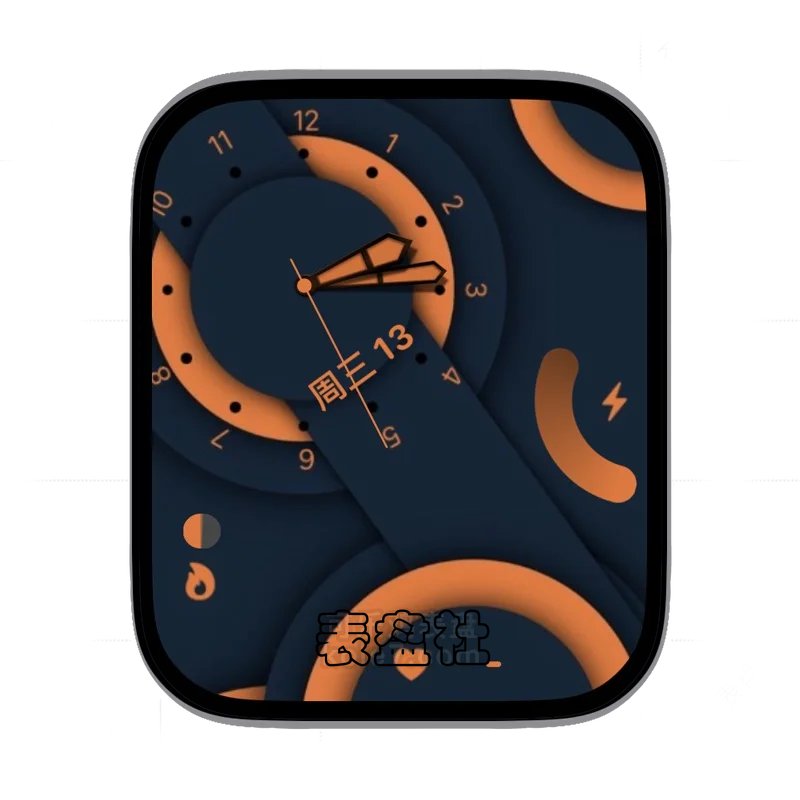 深蓝橙圆形几何图案表盘.clock&clock2 68256
