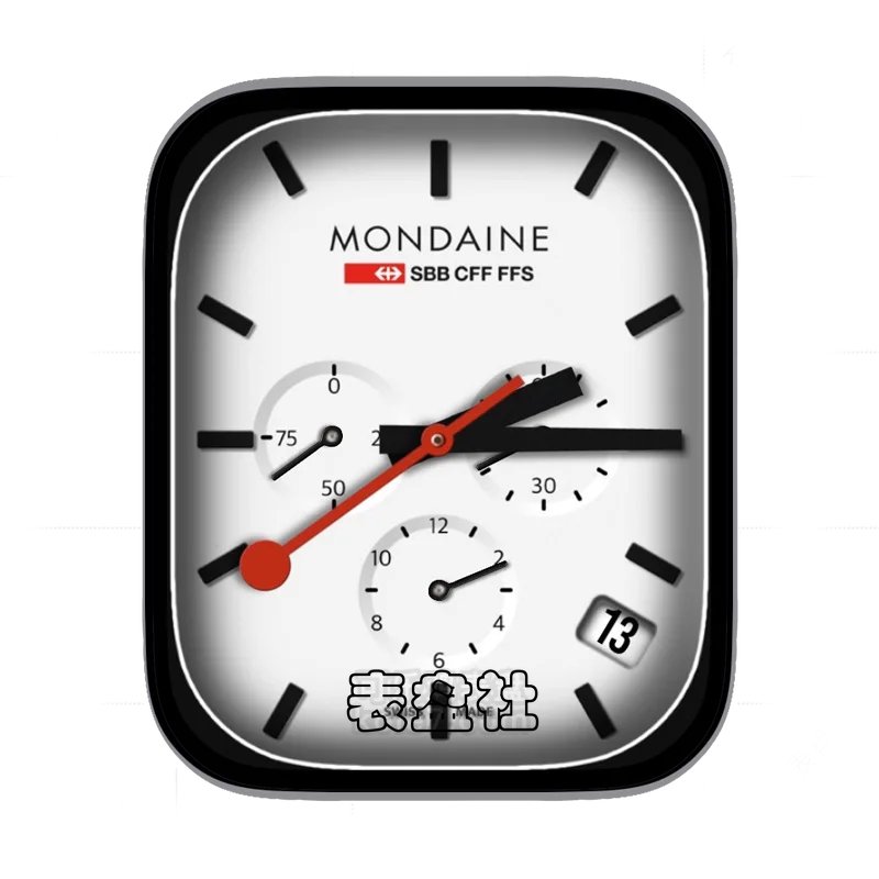 MONDAINE白黑红三盘扁平日历表盘