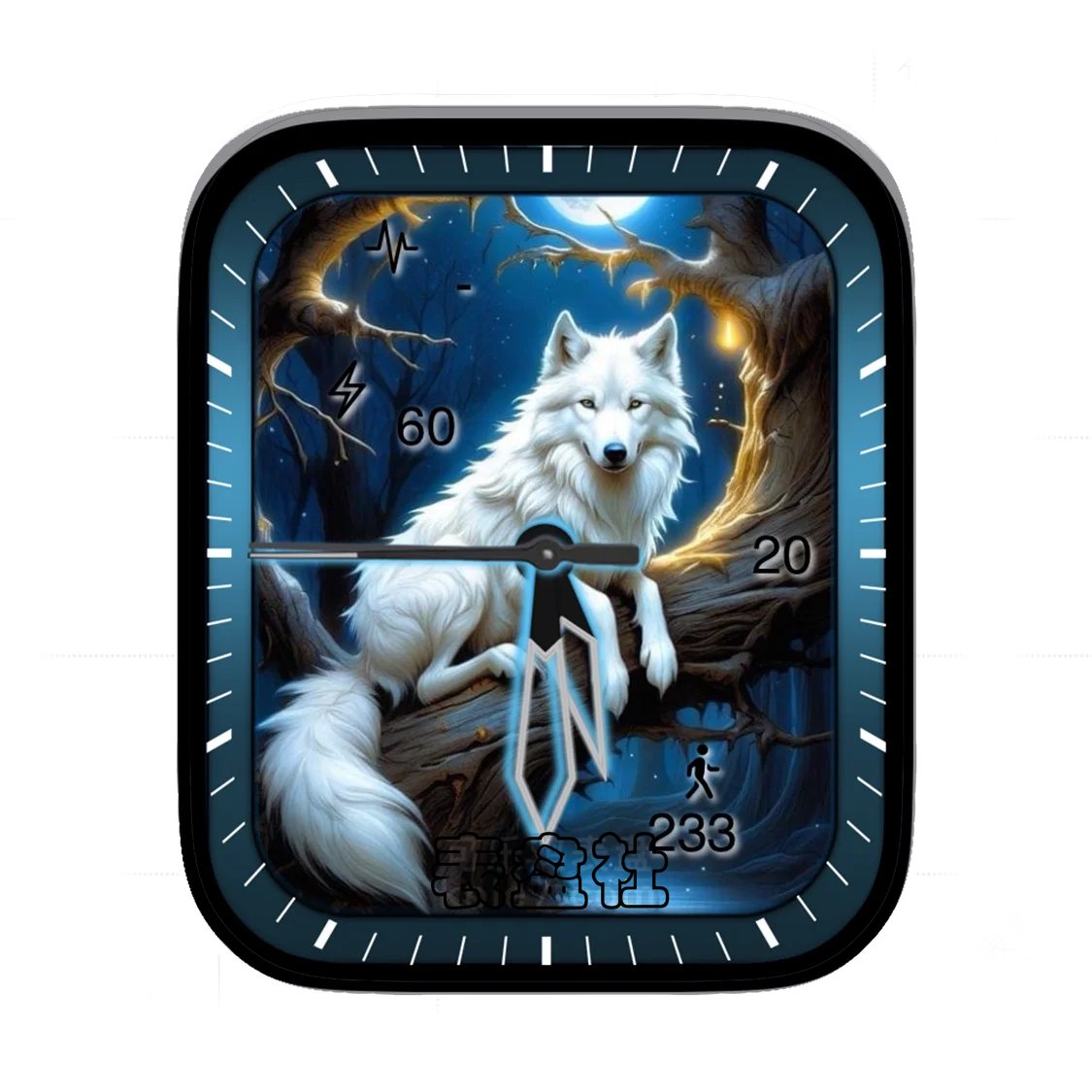 AI绘画白毛的狼趴在树干表盘