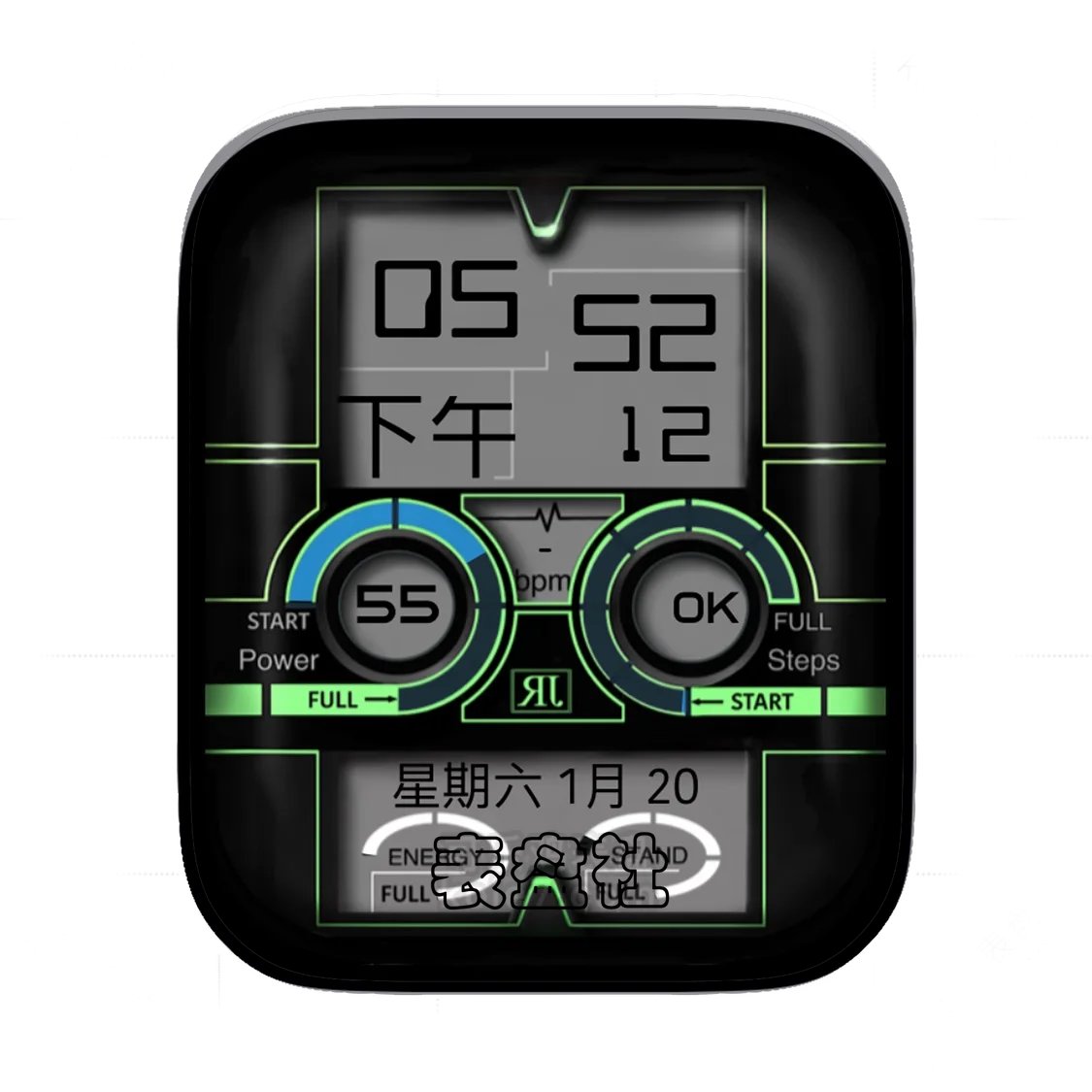 上下电子屏黑绿双盘奇异表盘