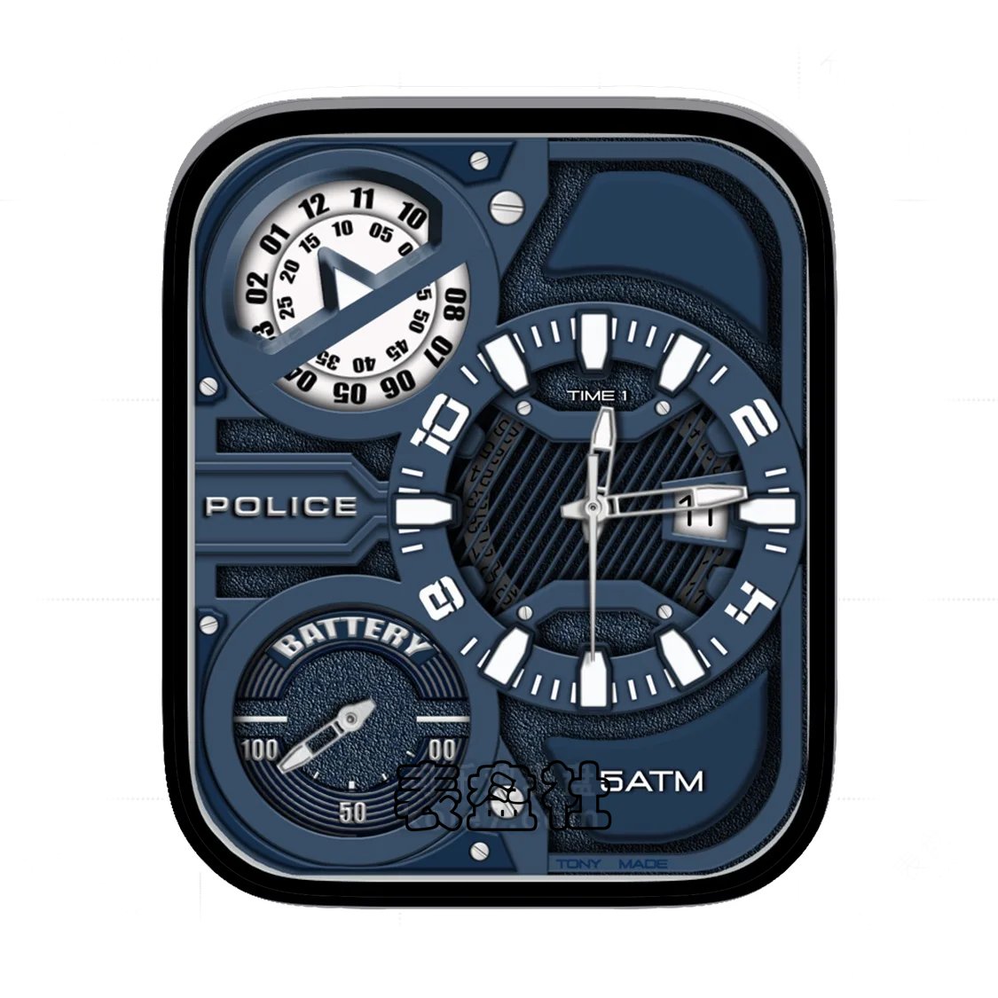 POLICE深蓝白三盘齿合时刻表盘