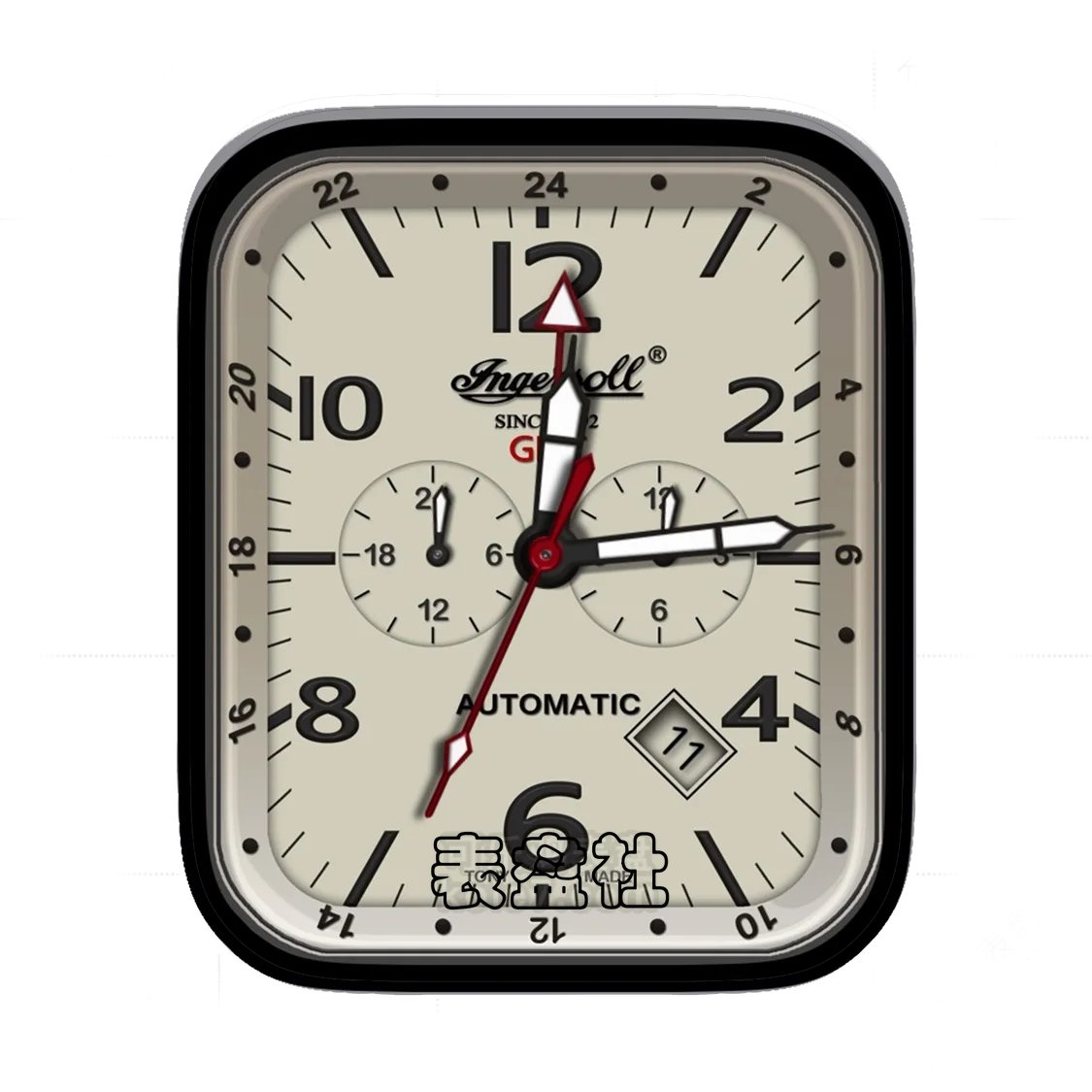 INGERSOLL英格索尔GMT复古日志刻度指针双盘表盘