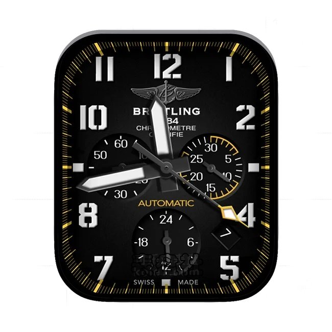 Breitling百年灵黑黄色数字三盘式年历指针表盘