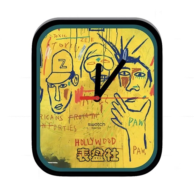 Swatch斯沃琪黄色底公式人像涂鸦指针表盘
