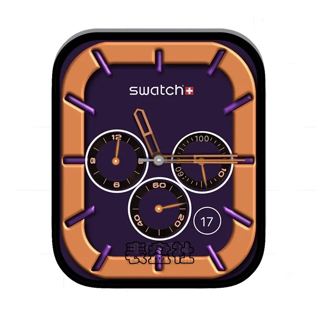 Swatch斯沃琪黄紫色三盘式年历指针表盘