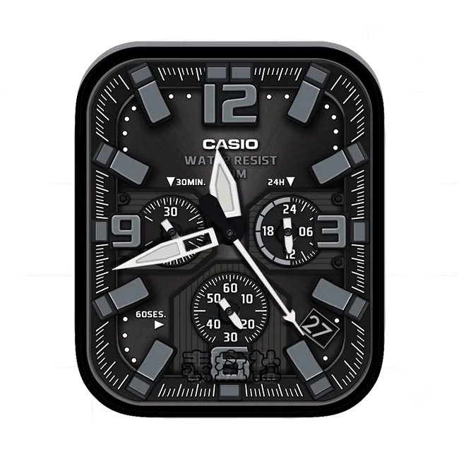 CASIO卡西欧炭黑色数字三盘式年历指针表盘