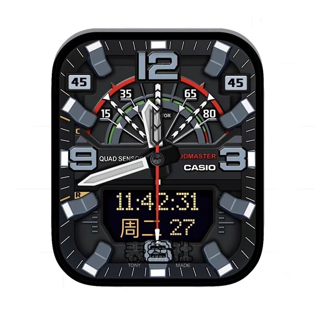 CASIO卡西欧炭黑色半盘式日期时间数字指针表盘