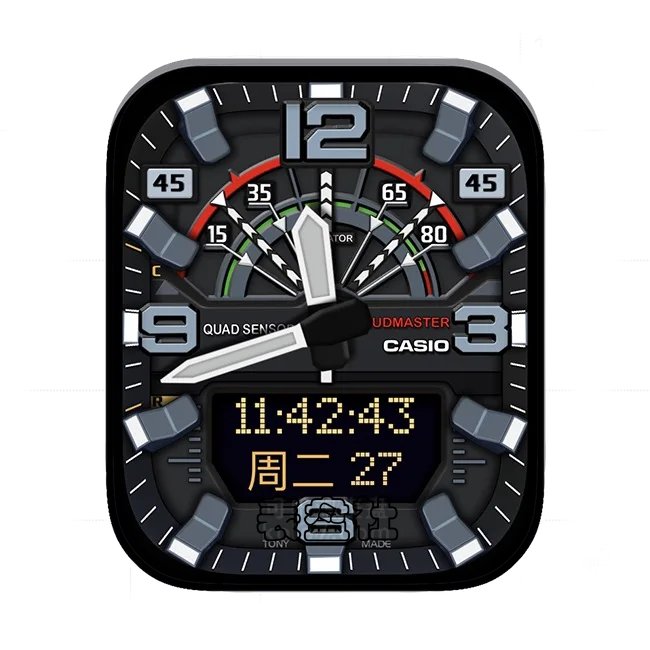CASIO卡西欧炭黑色半盘式日期时间数字指针UItra专用表盘