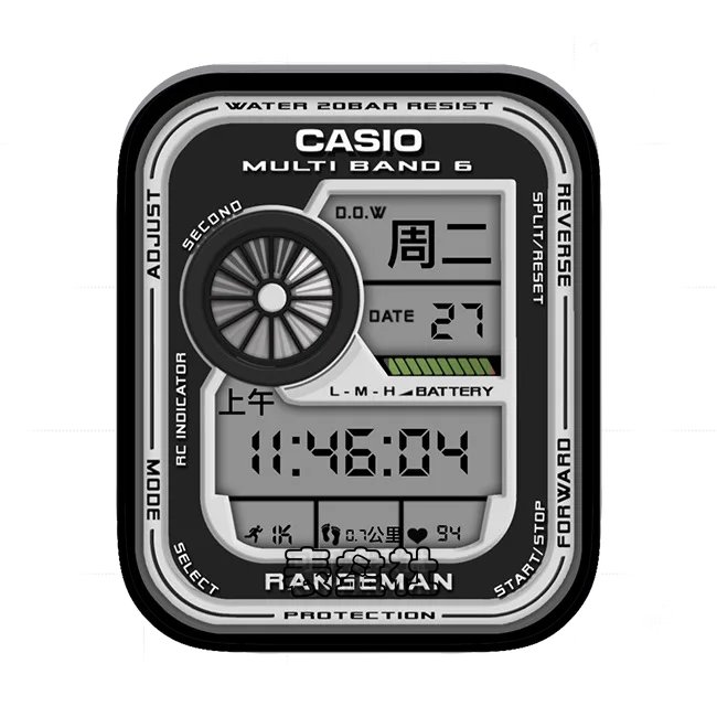 CASIO卡西欧炭黑白日期时间表盘