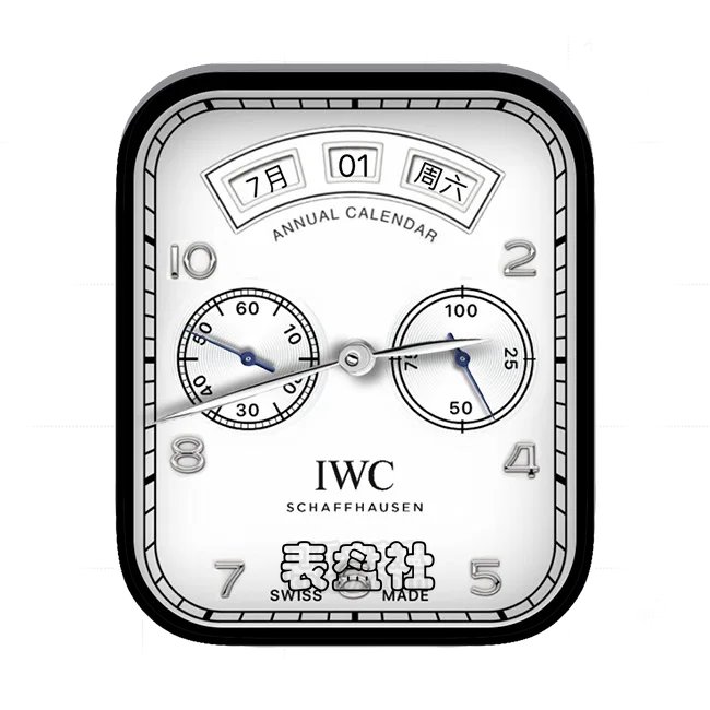 IWC万国白色底双盘式日期数字年历指针表盘