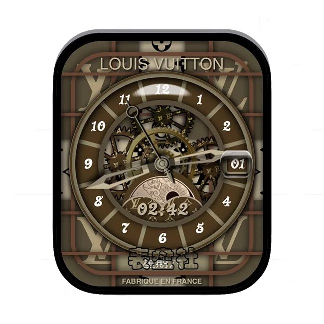 LOUIS VUITTON路易威登棕色大圆盘齿轮机械月相日期年历指针表盘