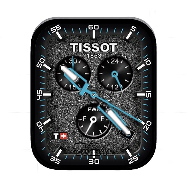 TISSOT天梭炭黑色颗粒底三盘式年历指针表盘