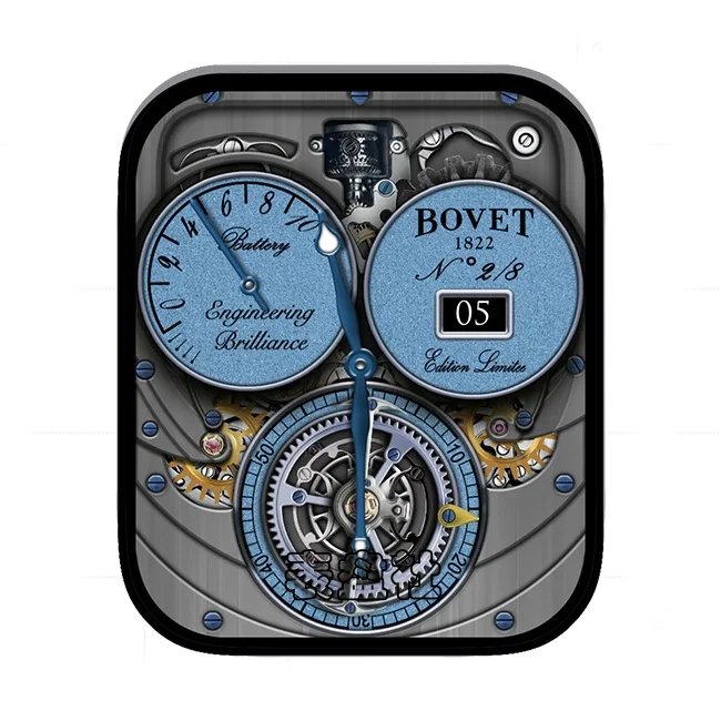 BOVET播威炭灰蓝三盘式齿轮机械年历表盘