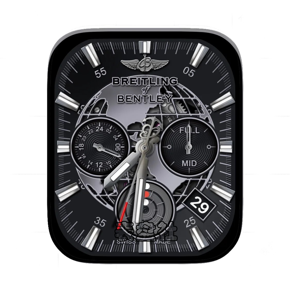 BREITLING百年灵金属银飞行员三盘式年历UItra专用表盘